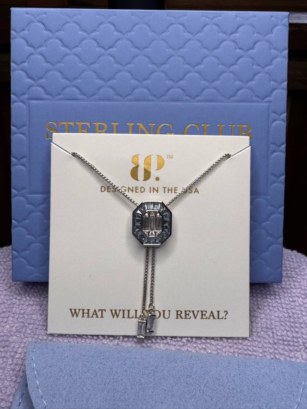 Silver-Tone Adjustable Bolo Necklace with Clear Stones